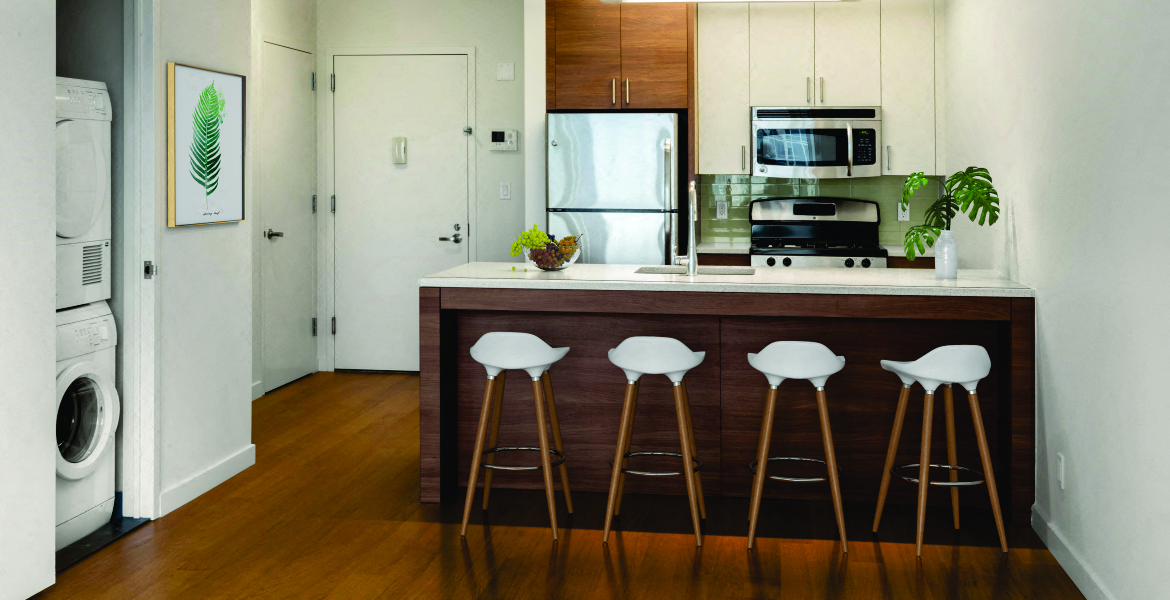 Gourmet kitchen at 27 on 27th, Long Island City, NY